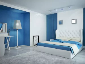 اتاق خواب آبی و سفید